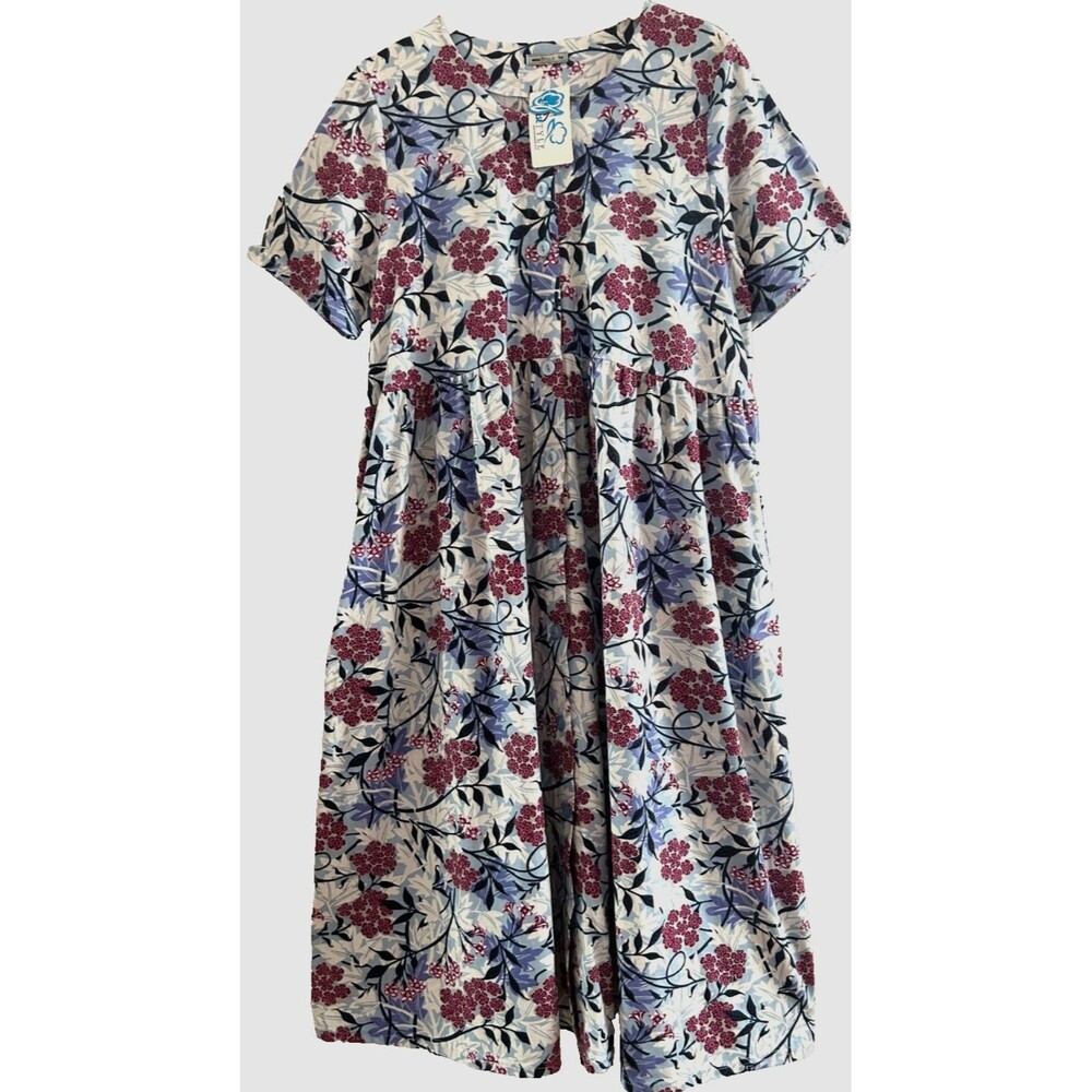Womens 2X Plus Ivory Floral Print House Dress Button Up Short Sleeve Robe Comfy